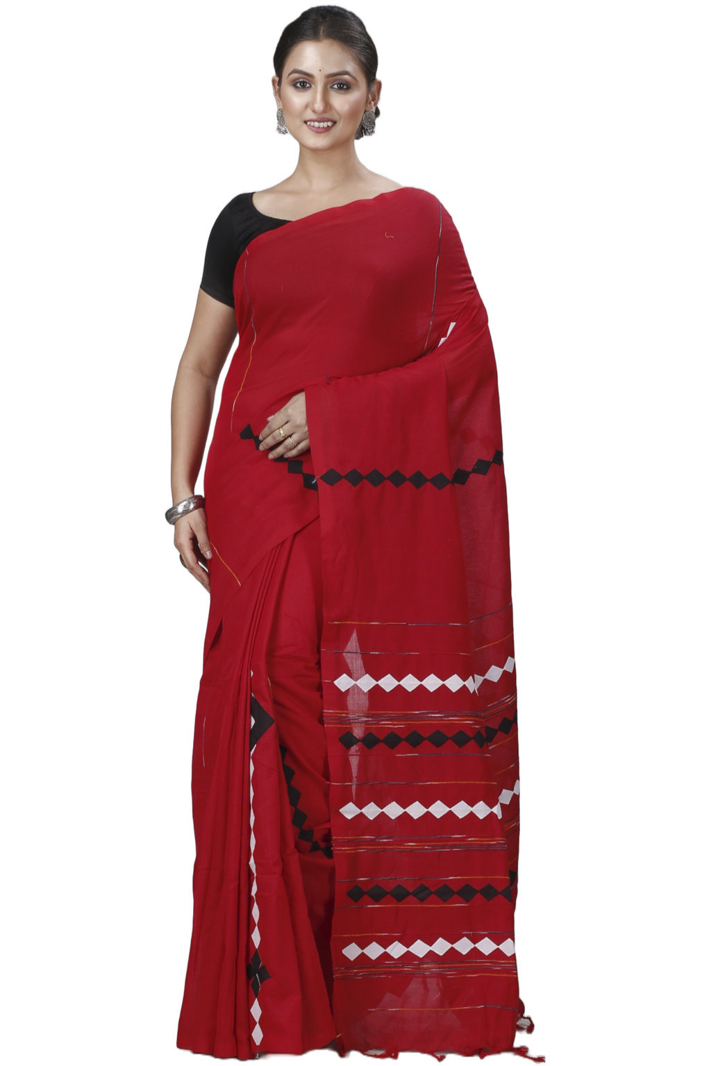 Red Pure Cotton Tika Applique Saree (1247)